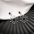 Silver Sunburst Starburst Dangle Earrings Three Colors view 2