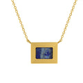 Gold Stepped Rectangle Blue Stone Inlay Pendant Necklace view 5