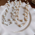 White Multi Size Pearl Bar Link Long Layer Necklace view 2