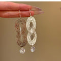 Layered Wire Oval Crystal Drop Hook Earrings Jewelry Pair view 2