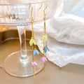 Multicolor Three Flower Gold Chain Long Hook Earrings view 2
