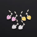 Silver Tone Heart Drop Earrings Pink Yellow Clear Colors view 3