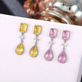 Silver Yellow Pink Teardrop CZ Dangle Earrings Two Colors view 3