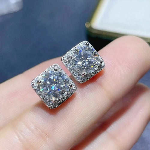 Front view showing square clear centers framed by small clear stones