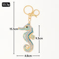 Rhinestone Seahorse Keychain Gold Metal Ocean Animal Charm view 3