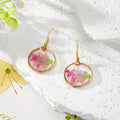 Gold Tone Irregular Round Pressed Flower Drop Earrings in Six Designs view 4