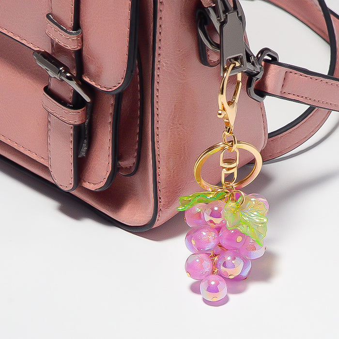 Glitter Resin Grape Keychain Gold Ring Leaf Four Colors