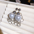 Silver Tone Pearl and Open Ring Fringe Stud Earrings view 4