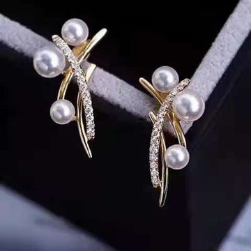 Pearl Branch Crystal Stud Earrings in Polished Metal