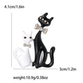 Two Cat Enamel Brooch with Polished Metal and Decorative Accents view 4