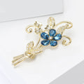 Elegant Blue Crystal Flower Bouquet Brooch in Gold Tone view 3