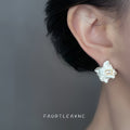Silver Tone Ruffled Shell And White Pearl Center Stud Earrings view 2