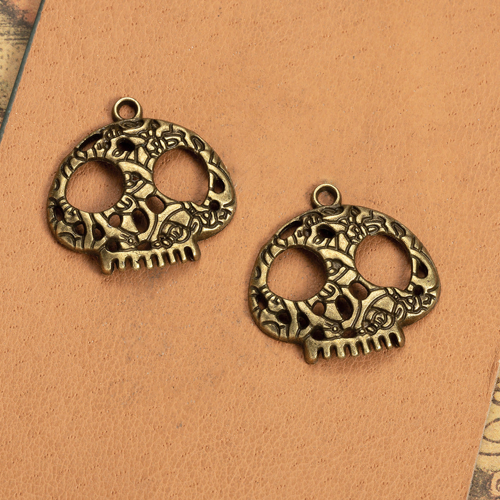 27mm Vintage Skull Alloy Charm Pendant for Punk Necklaces