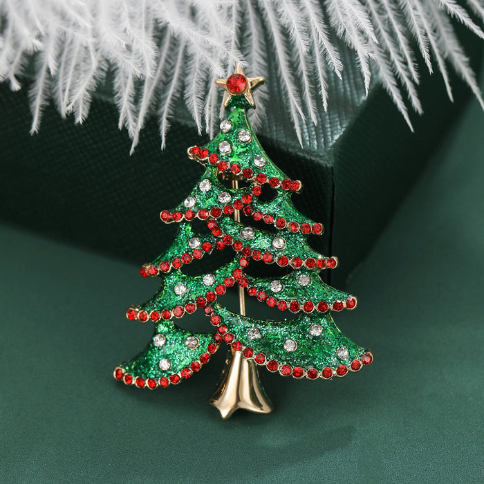 Green Crystal Christmas Tree Brooch With Red Garland
