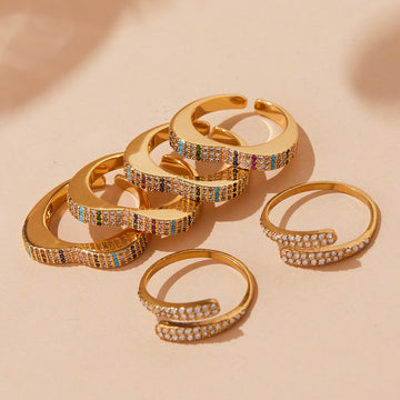 Open Stainless Steel Zircon Heart Wave and Geometric Bypass Rings