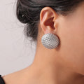 Gold Steel Pyramid Texture Dome Stud Earrings Oversized view 3