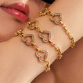 Gold Steel Open Heart Pave Link Chain Bracelets Extender Clasp view 4