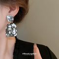 Black and White Abstract Face Portrait Stud Earrings view 3