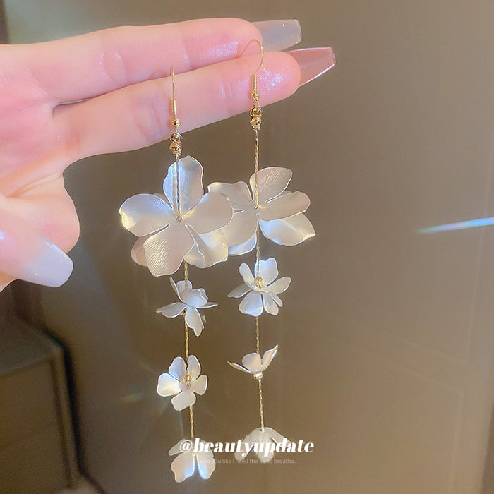White Flower and Star Long Hook Earrings Fashion Jewelry