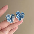 Blue Iris Flower Stud Earrings with Glossy Petal Finish view 6