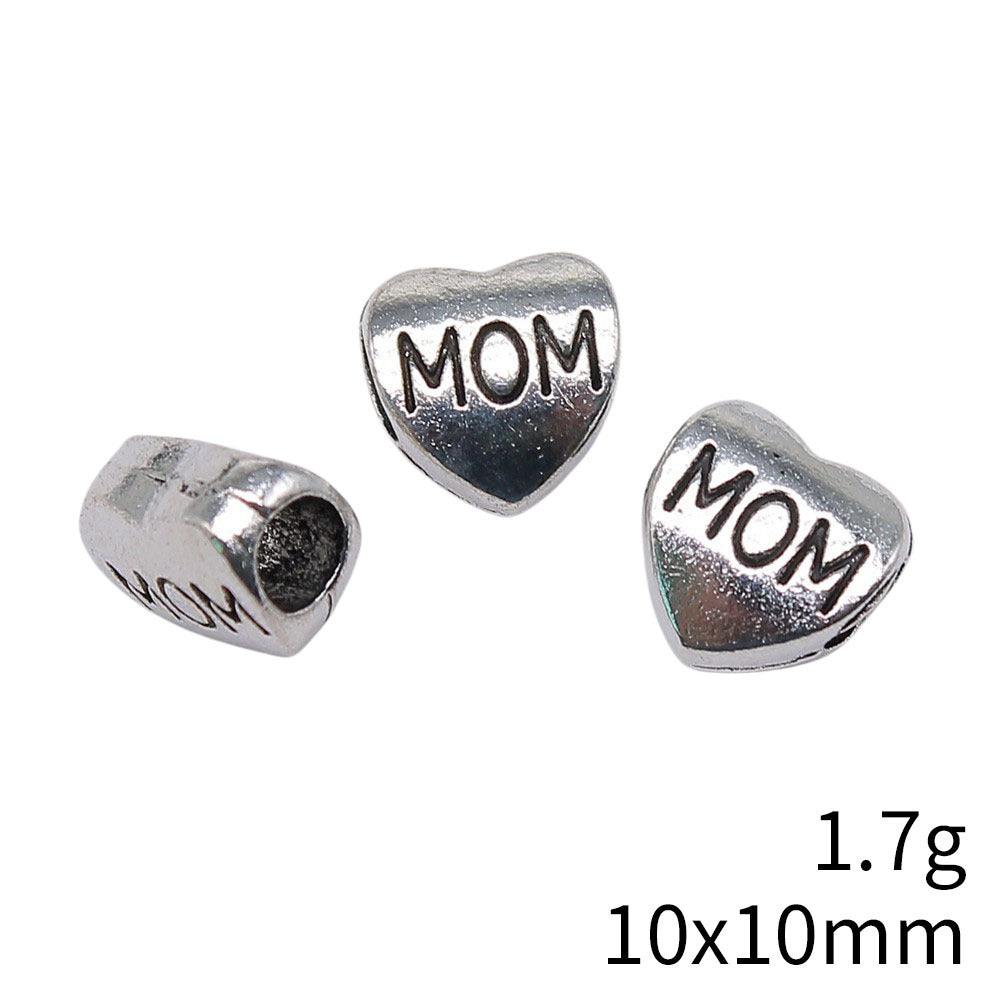 11x11x6.5mm 1.8g Multicolor Zinc Alloy MOM Heart Large Hole Beads for European Bracelet DIY Jewelry Making