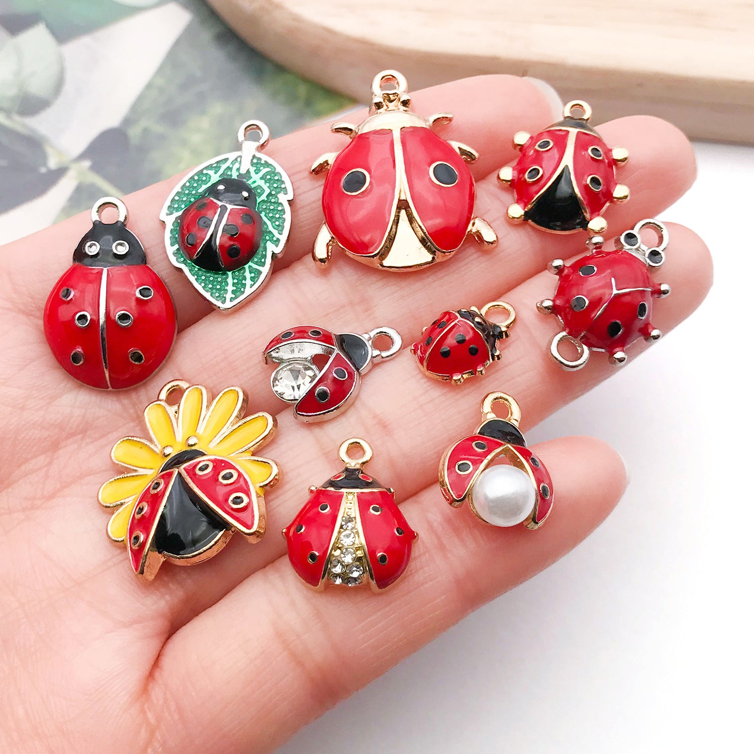 3D Enamel Zinc Alloy Ladybug Insect Beetle Charm Pendant for DIY Earrings Bracelet