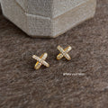 Gold Tone Clear Stone Double Cross Mini Stud Earrings For Women view 3