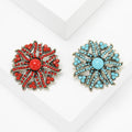 Sunburst Turquoise or Red Beaded Flower Brooch Crystal Pin view 1