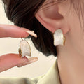 Burgundy Inlay Concave C Hoop Stud Earrings Statement Pair view 3