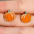 Orange Enamel Pumpkin Stud Earrings with Green Stems view 3