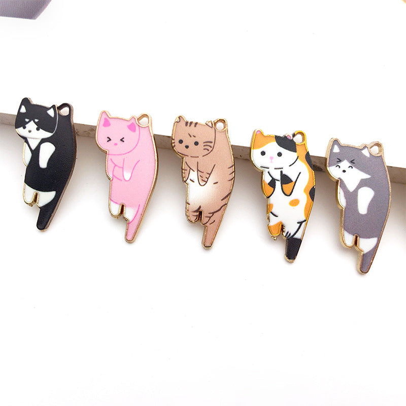 Enamel Zinc Alloy Cat Charm Pendant 12x25mm for DIY Earrings Hair Accessories