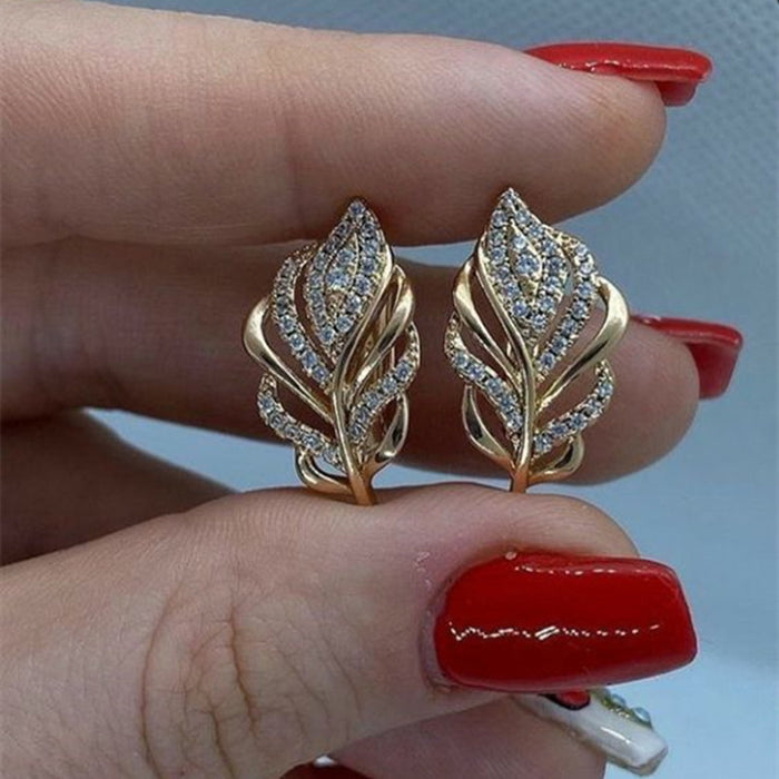 Leaf-Shaped Multi-Rail Hinged Earrings In Gold And Silver Tones