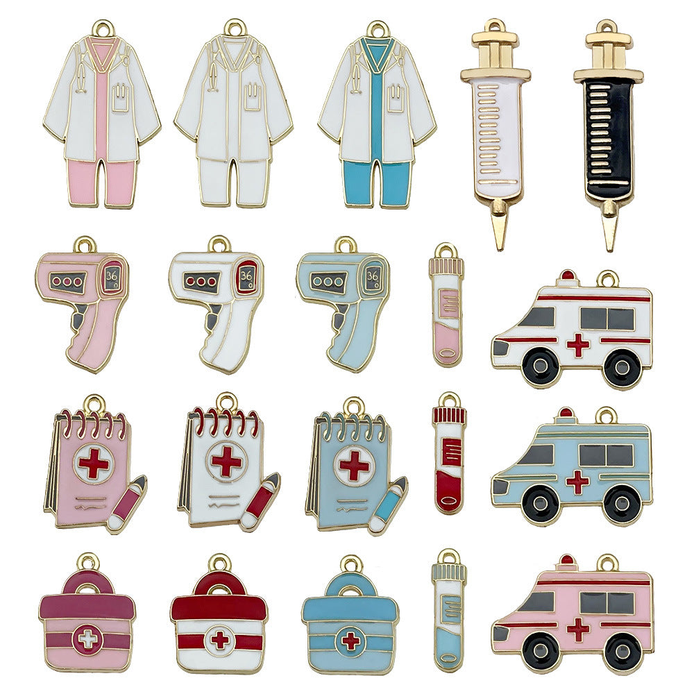Enamel Zinc Alloy Ambulance Medicine Box Doctor Chart First Aid Kit Charm Pendant for DIY Nurse Jewelry