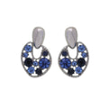 Blue Faceted Stone Open Oval Silver Tone Dangle Earrings view 5