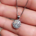 Silver-Tone Round Cubic Zirconia Cluster Pendant on a Box Chain view 3