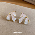 Gold Tone White Crystal Ribbon Bow Statement Stud Earrings view 4