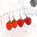 Silver Tone Strawberry and Cherry Fruit Resin Hook Earrings view 5