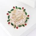 Christmas Reindeer Wreath Enamel Brooch with Red Berries view 3