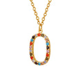 Gold Oval Multicolor Zircon Pendant Necklace Cable Chain view 5