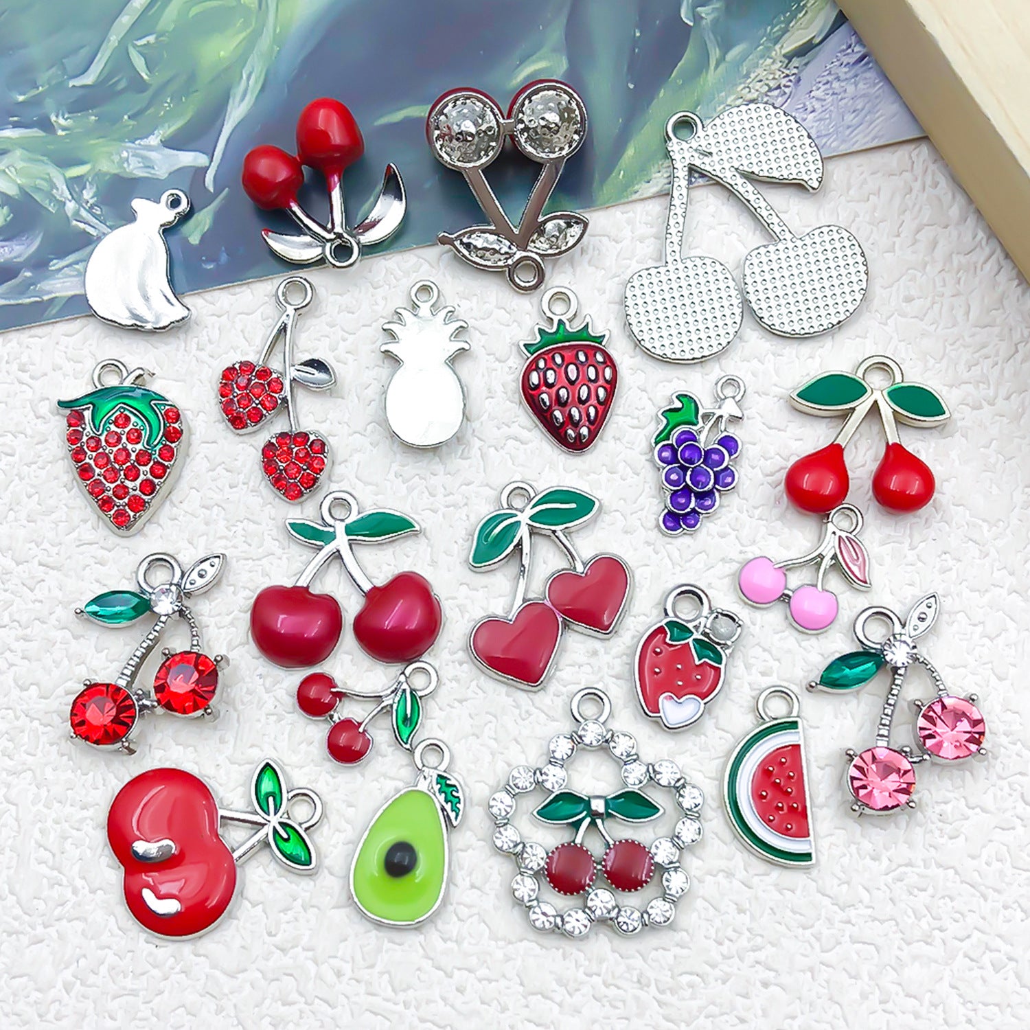 Resin White K Enamel Strawberry Banana Cherry Fruit Charm Pendants for DIY Bracelet Necklace