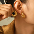 Gold Tone Copper C-Shape Hoop Earrings Hollow And Bamboo view 3