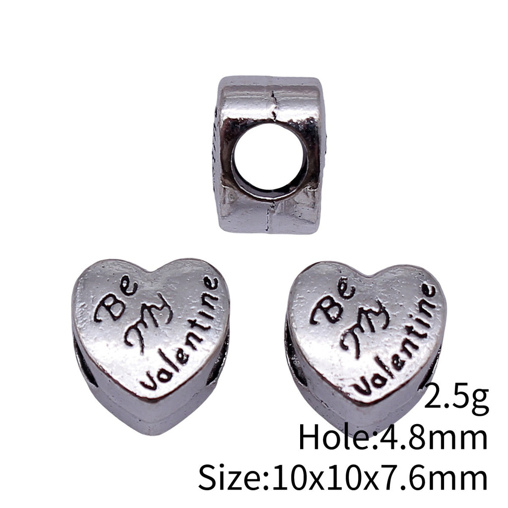 10x10x7.6mm 2.5g Antique Silver Zinc Alloy Be My Valentine Heart Large Hole Beads for DIY Bracelet Making