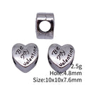 Antique Silver Valentine Heart Large Hole Bead Jewelry Making Component view 3