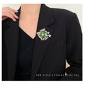 Gold Green Crystal Starburst Leaf Brooch Clear Center Stones view 2