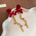 Red Flocked Rose Bow Tassel Drop Earrings Fashion Jewelry view 6