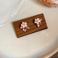 Pink And Blue Floral Pearl Drop Stud Earrings Jewelry Pair view 6