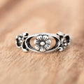 Antique Silver Openwork Flower Band Ring Sizes 6-10 view 2