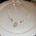 Gold Pearl Crystal Heart Pendant Choker Necklace Style view 4