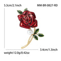 Glossy Red Rose Stem Brooch With Pearl and Green Leaves view 4
