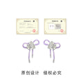 Silver Tone Lavender Ribbon Bow Clear Stone Flower Stud Earrings view 3